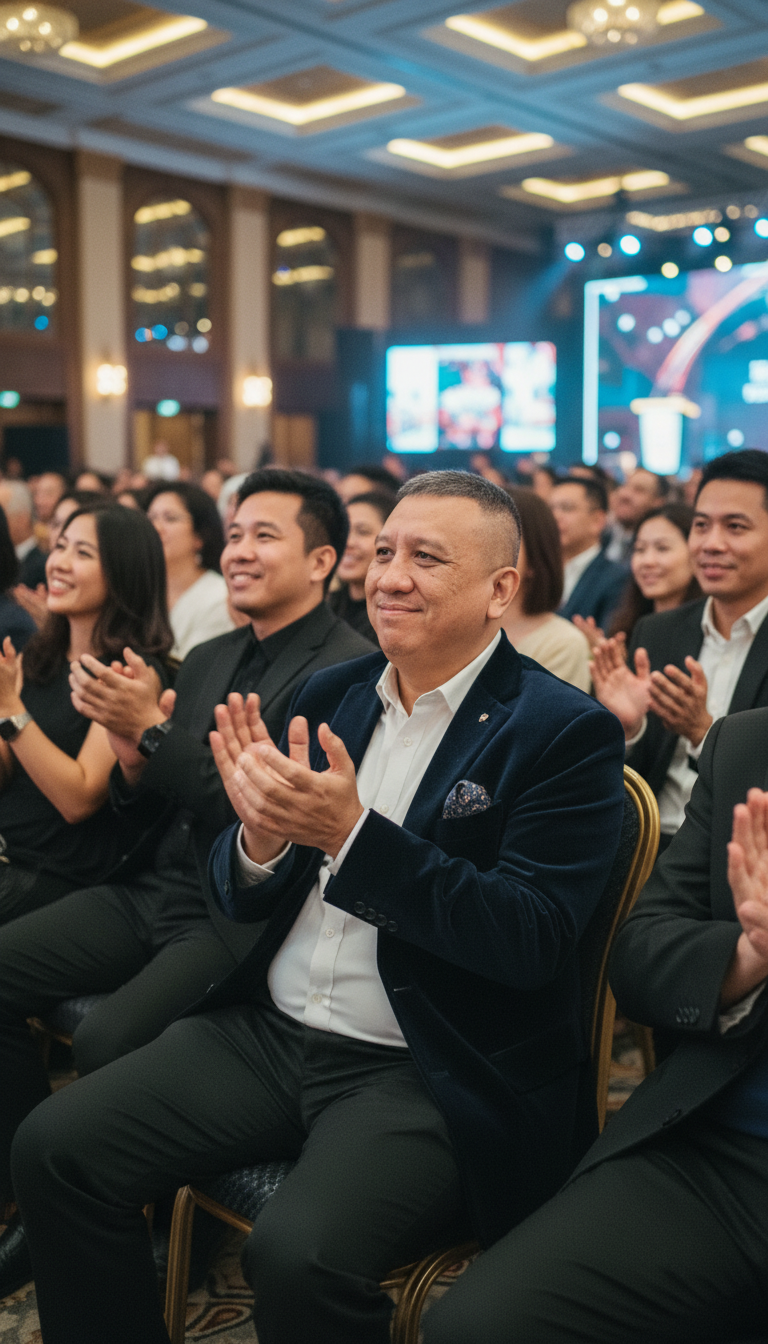 Gala awards audience portrait as a seated guest.